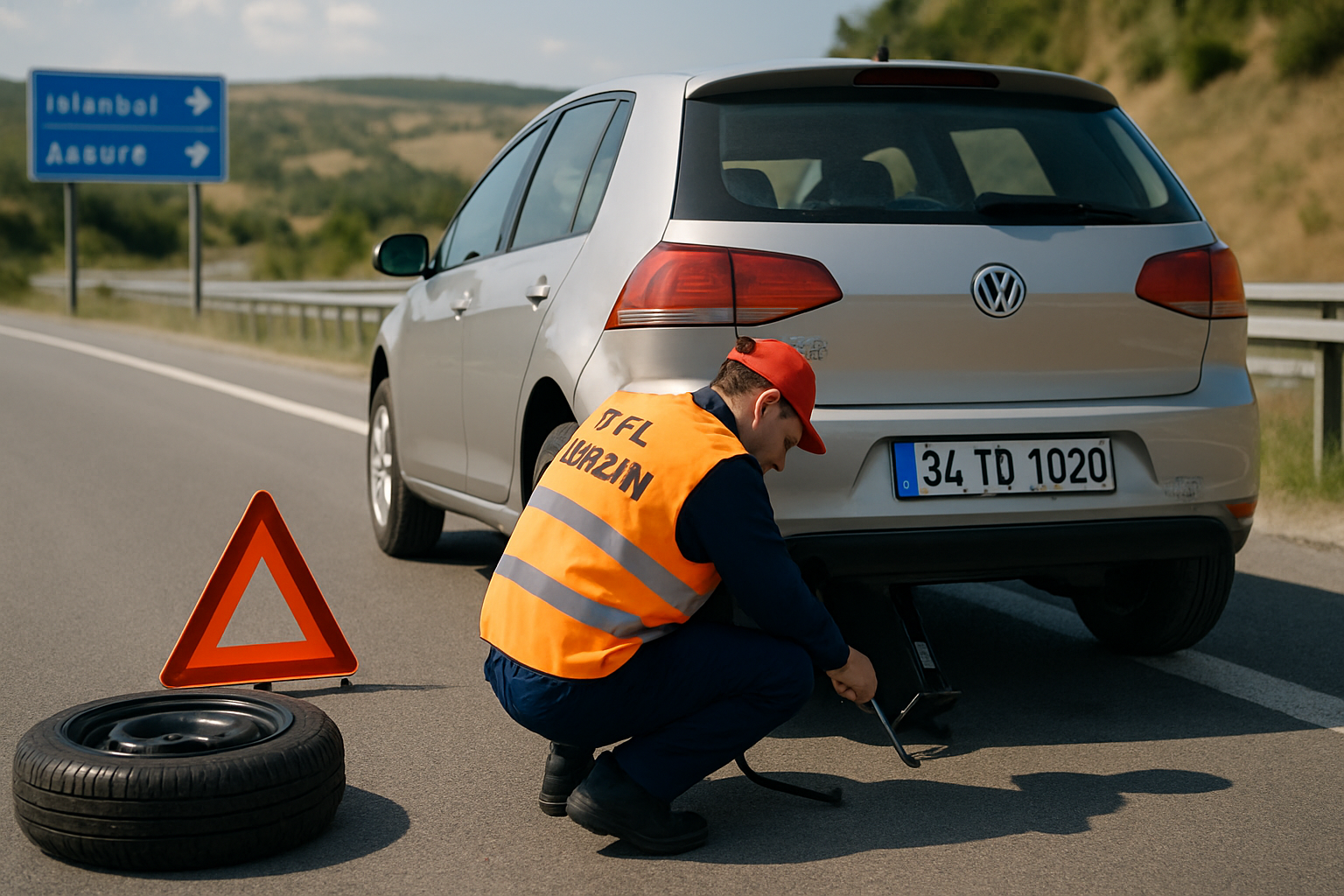 Patlak lastik değişimi yol yardım