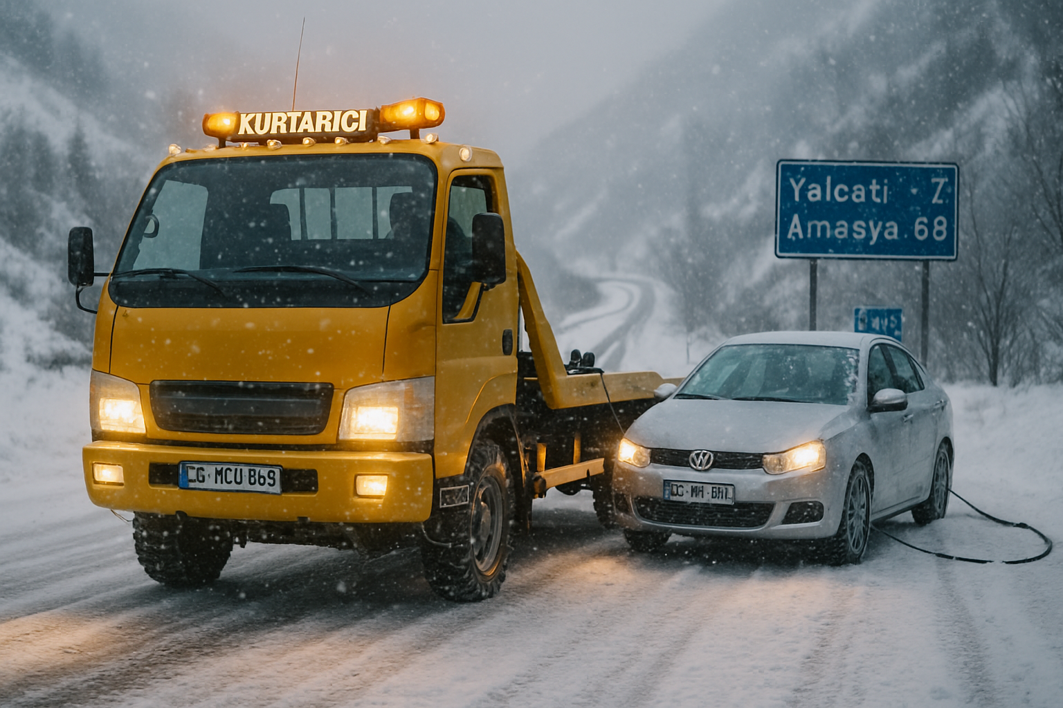 Kış koşullarında yol kenarında oto kurtarıcı müdahalesi